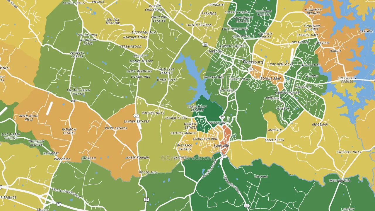 Sykesville, MD Map of Burglary Rates