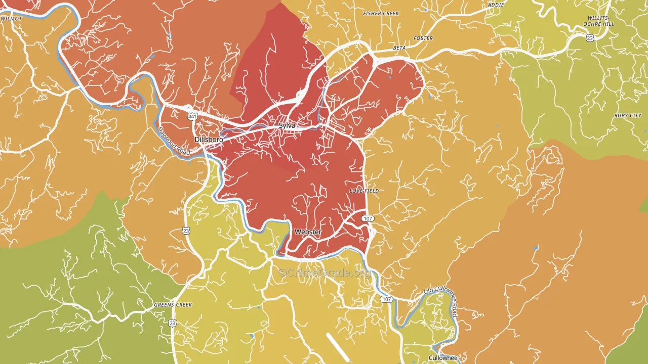 Sylva, NC Map of Burglary Rates
