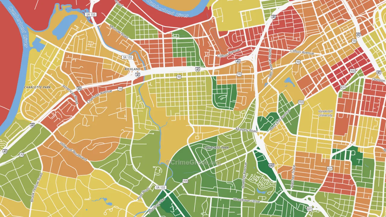 Sylvan Park, Nashville, TN Map of Burglary Rates