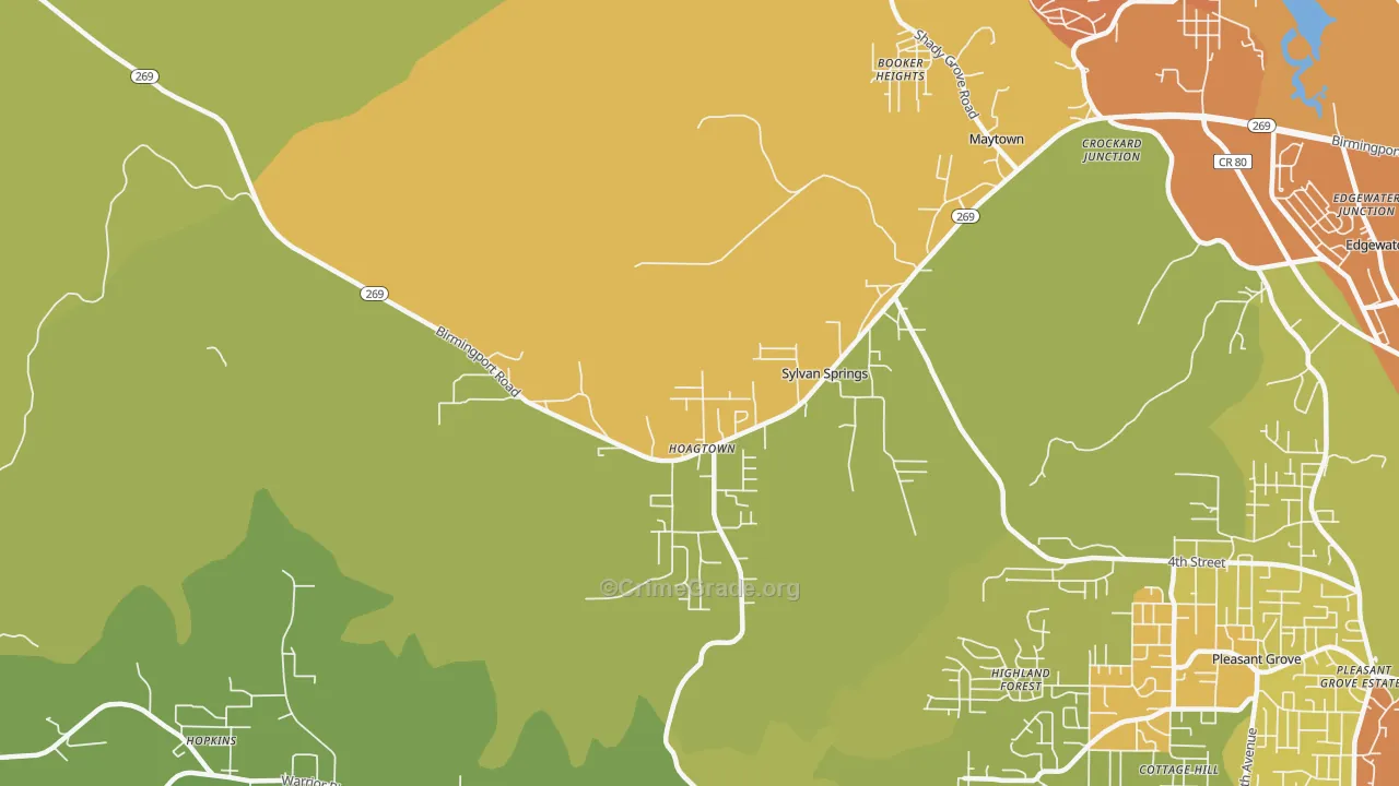 Sylvan Springs, AL Map of Burglary Rates