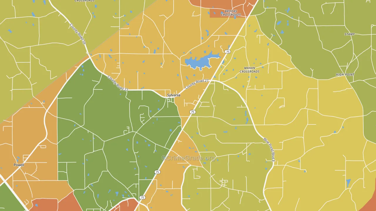 Sylvania, AL Map of Burglary Rates
