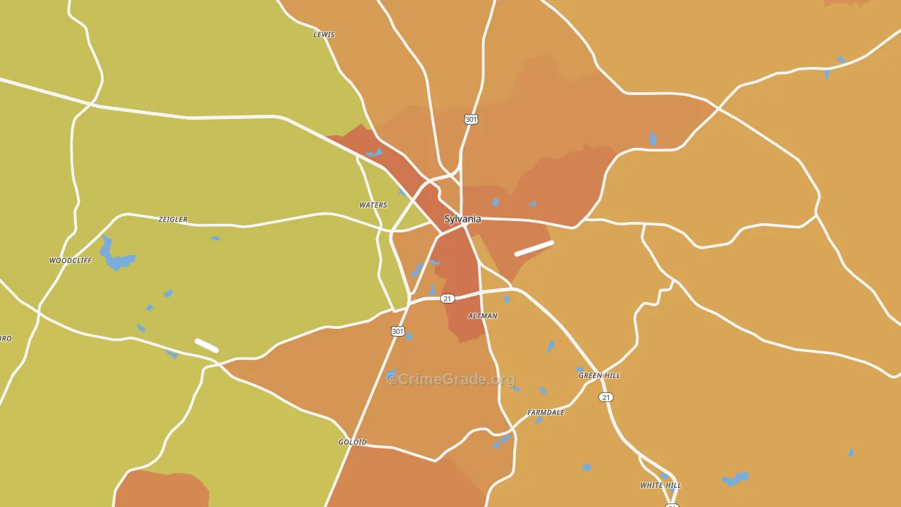 Sylvania, GA Map of Burglary Rates