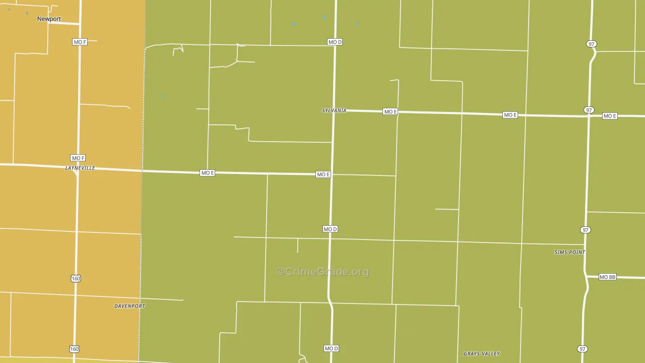 Sylvania, MO Map of Burglary Rates