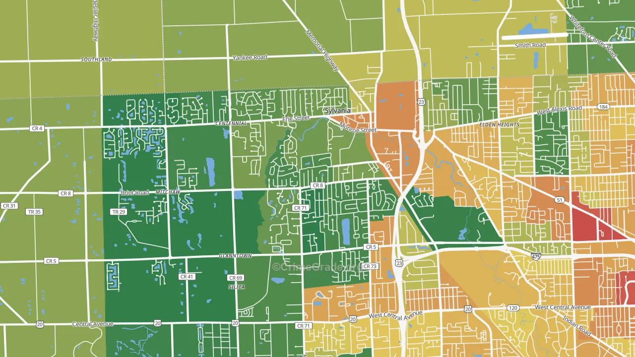 Sylvania, OH Map of Burglary Rates