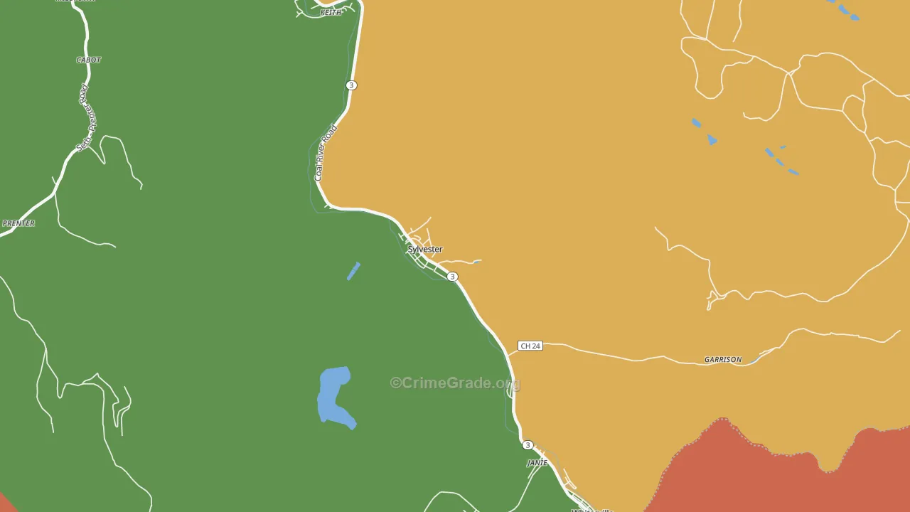 Sylvester, WV Map of Burglary Rates