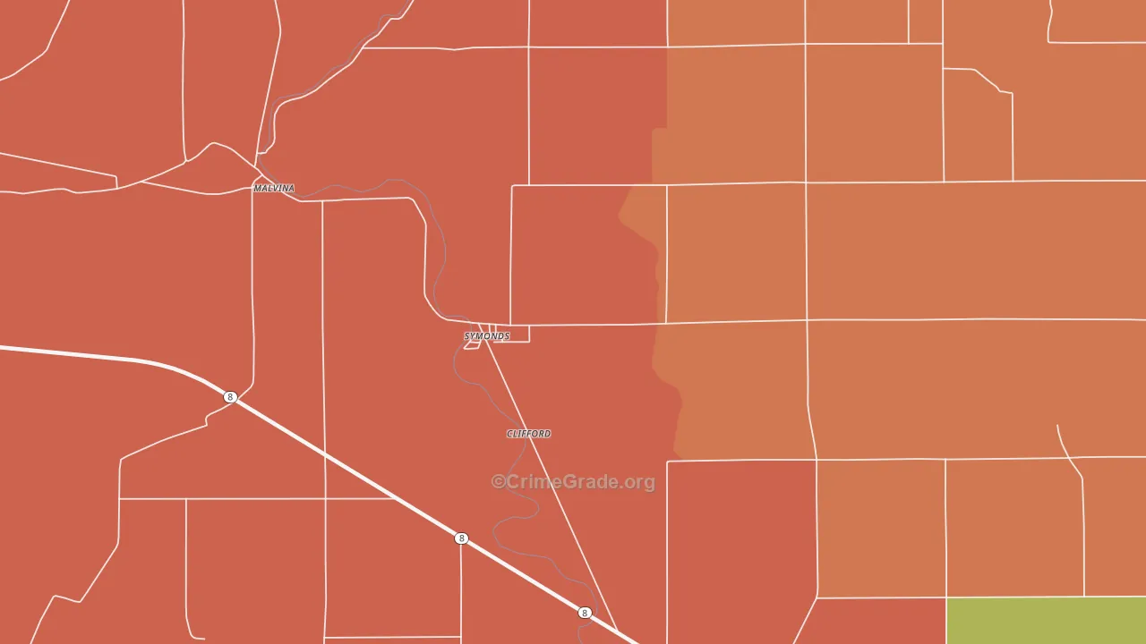 Symonds, MS Map of Burglary Rates