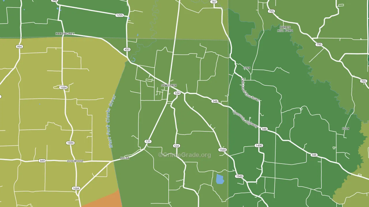Symsonia, KY Map of Burglary Rates