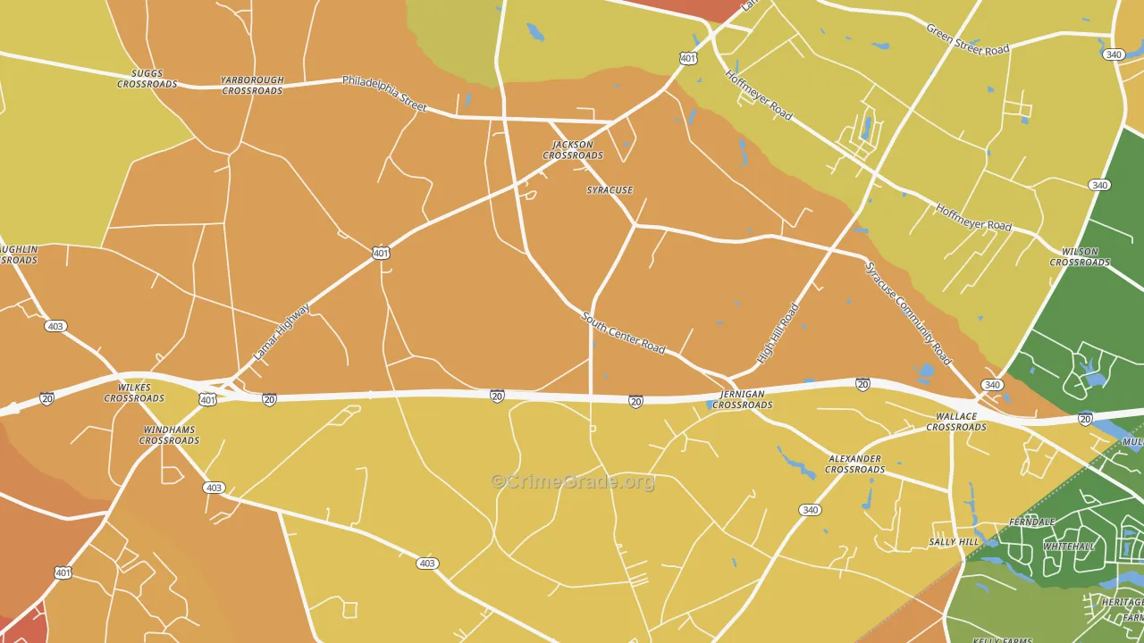 Syracuse, SC Map of Burglary Rates