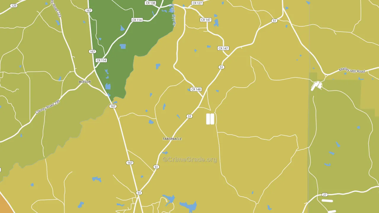 Tabernacle, AL Map of Burglary Rates