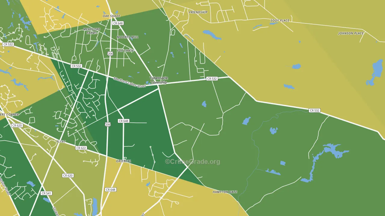 Tabernacle, NJ Map of Burglary Rates