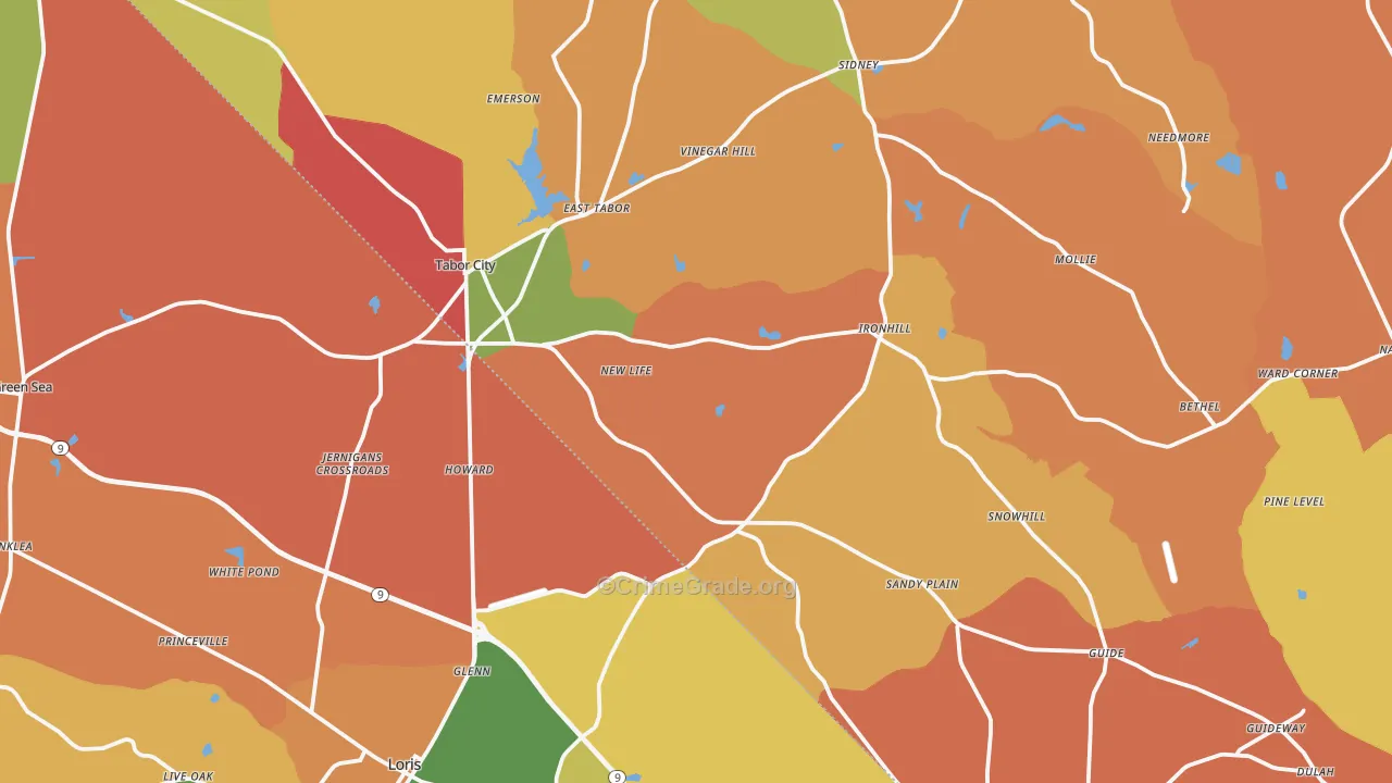 Tabor City, NC Map of Burglary Rates