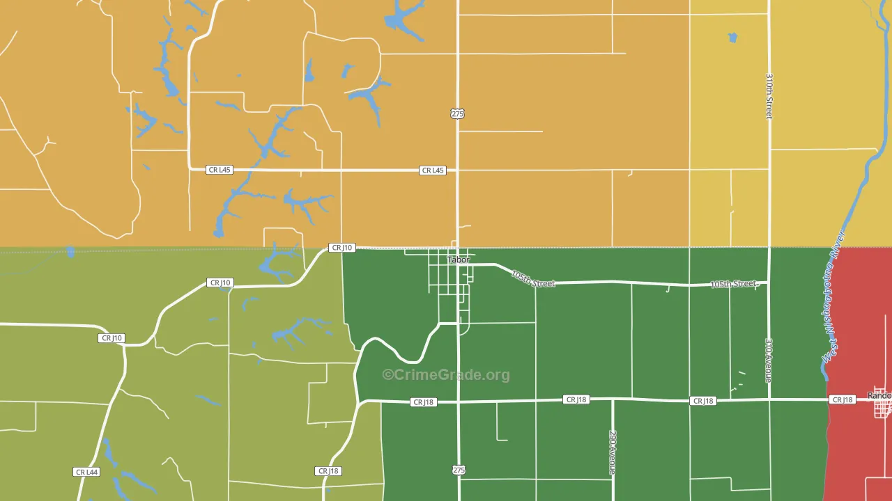Tabor, IA Map of Burglary Rates