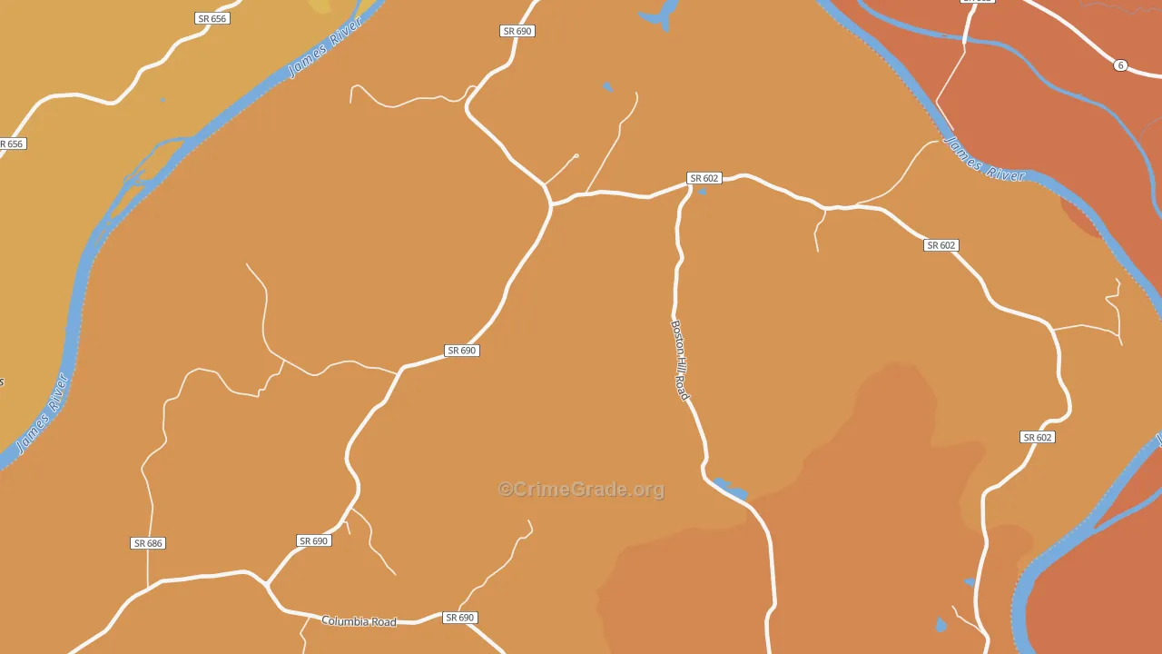 Tabscott, VA Map of Burglary Rates