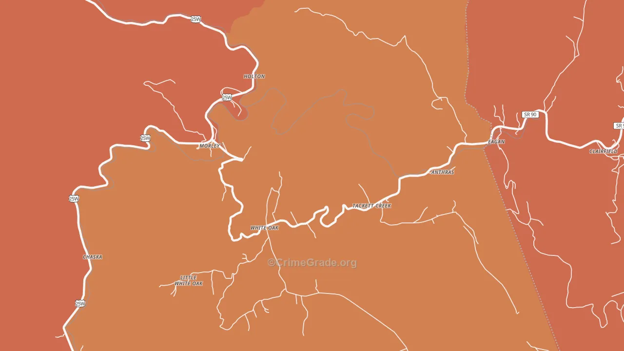 Tackett Creek, TN Map of Burglary Rates