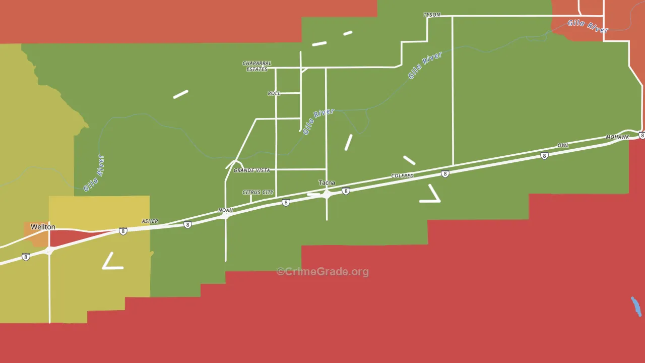 Tacna, AZ Map of Burglary Rates