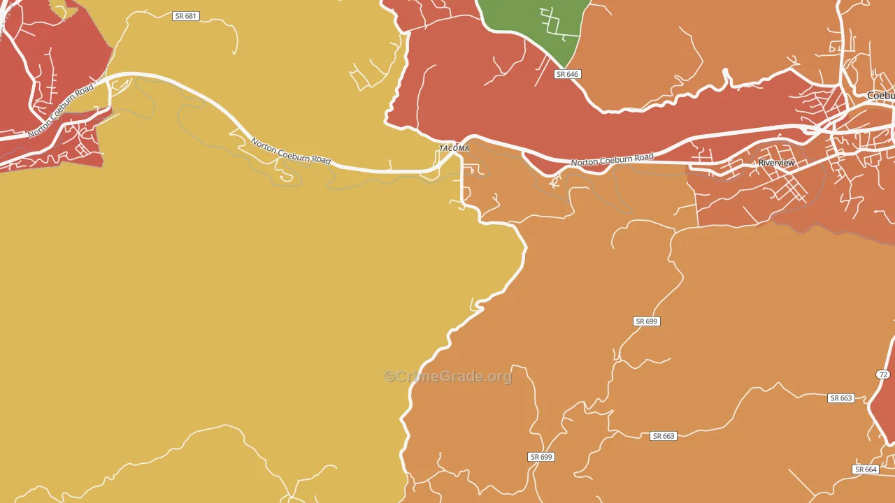 Tacoma, VA Map of Burglary Rates