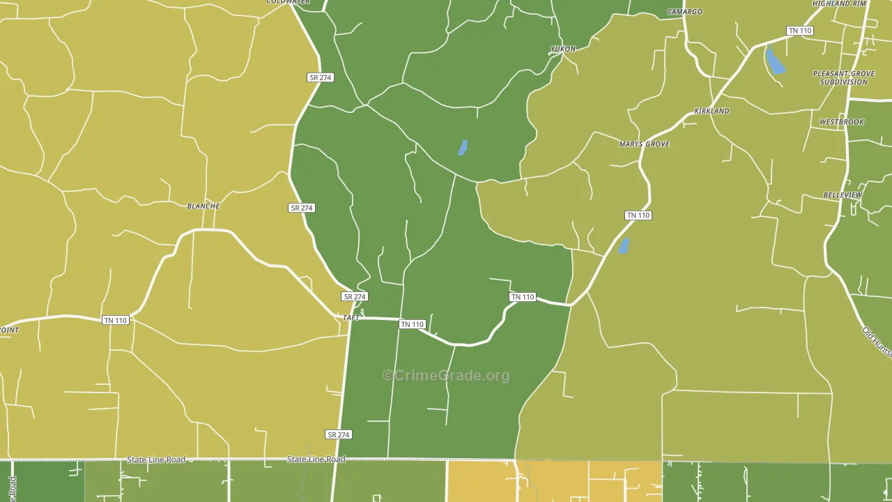 Taft, TN Map of Burglary Rates