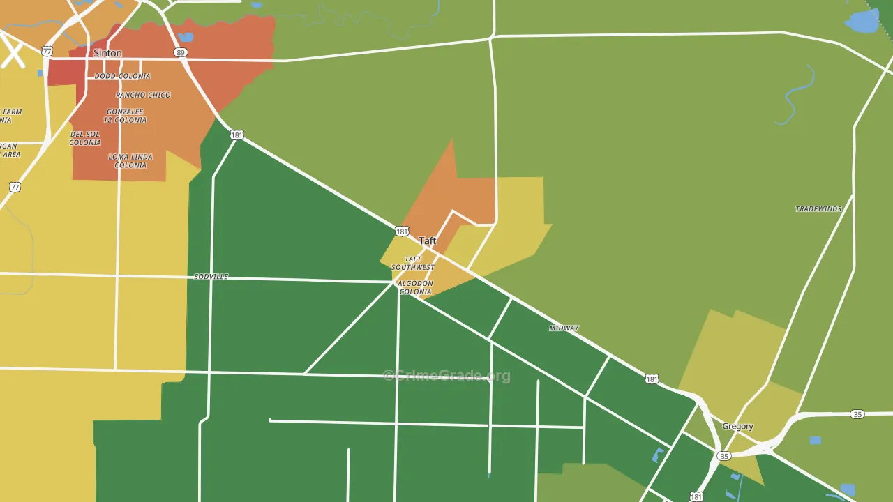 Taft, TX Map of Burglary Rates