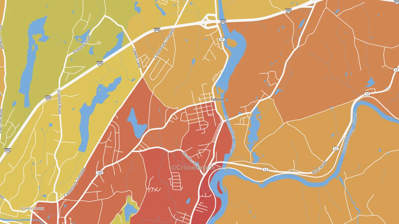 Taftville, CT Map of Burglary Rates