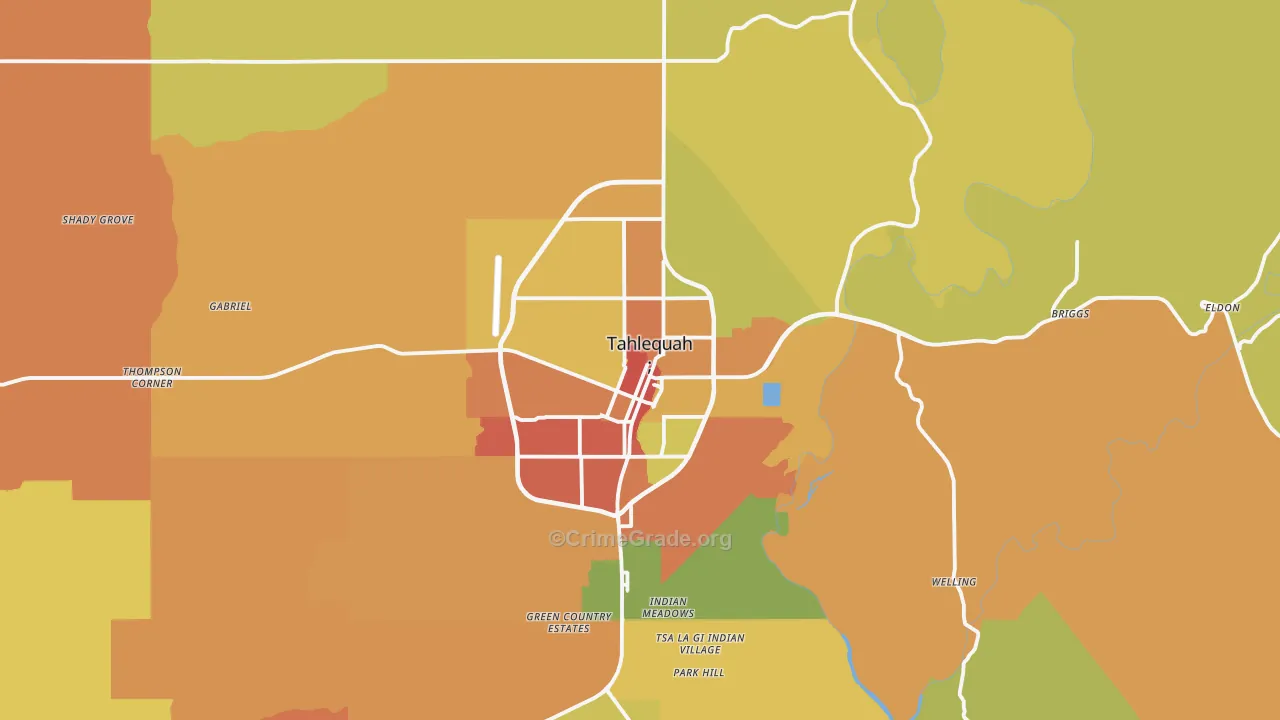 Tahlequah, OK Map of Burglary Rates