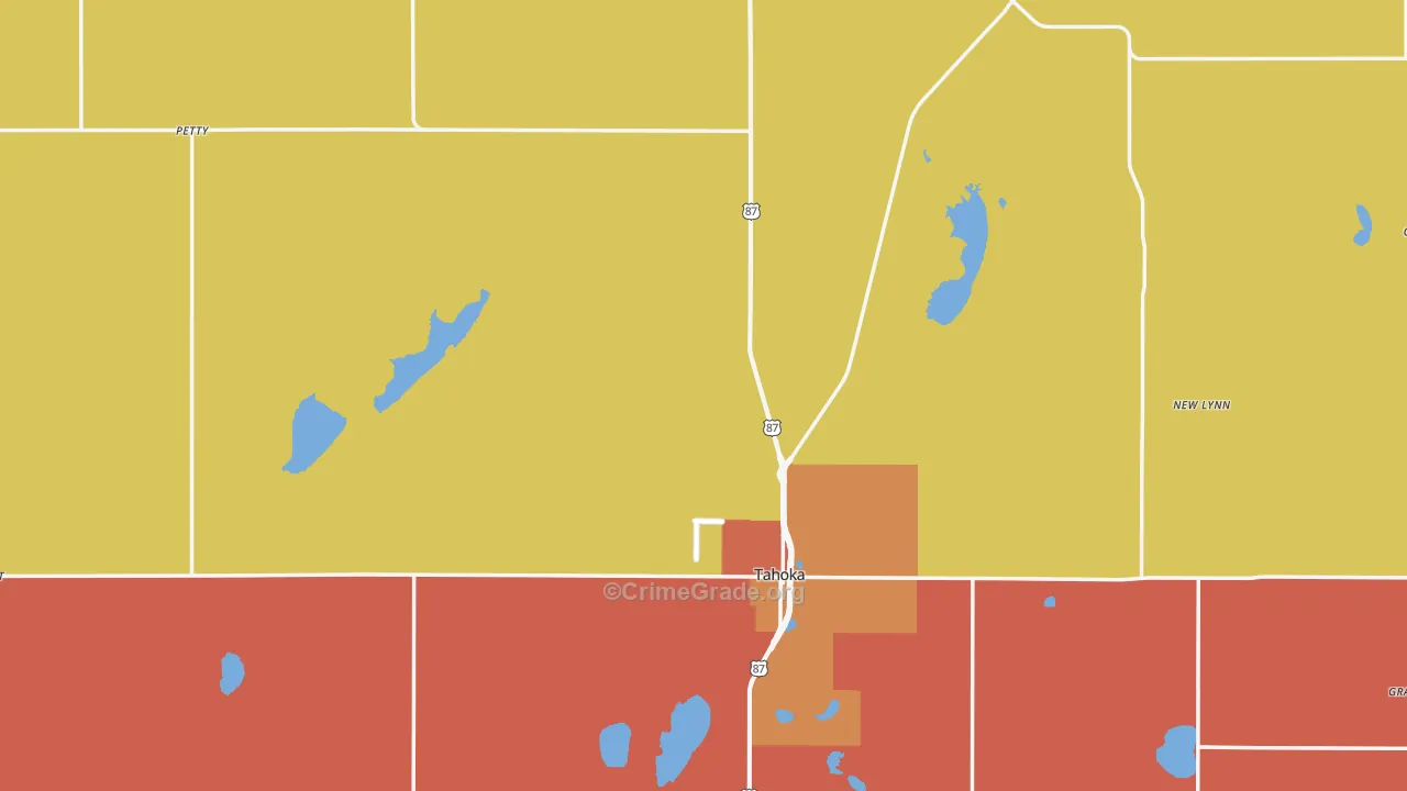 Tahoka, TX Map of Burglary Rates