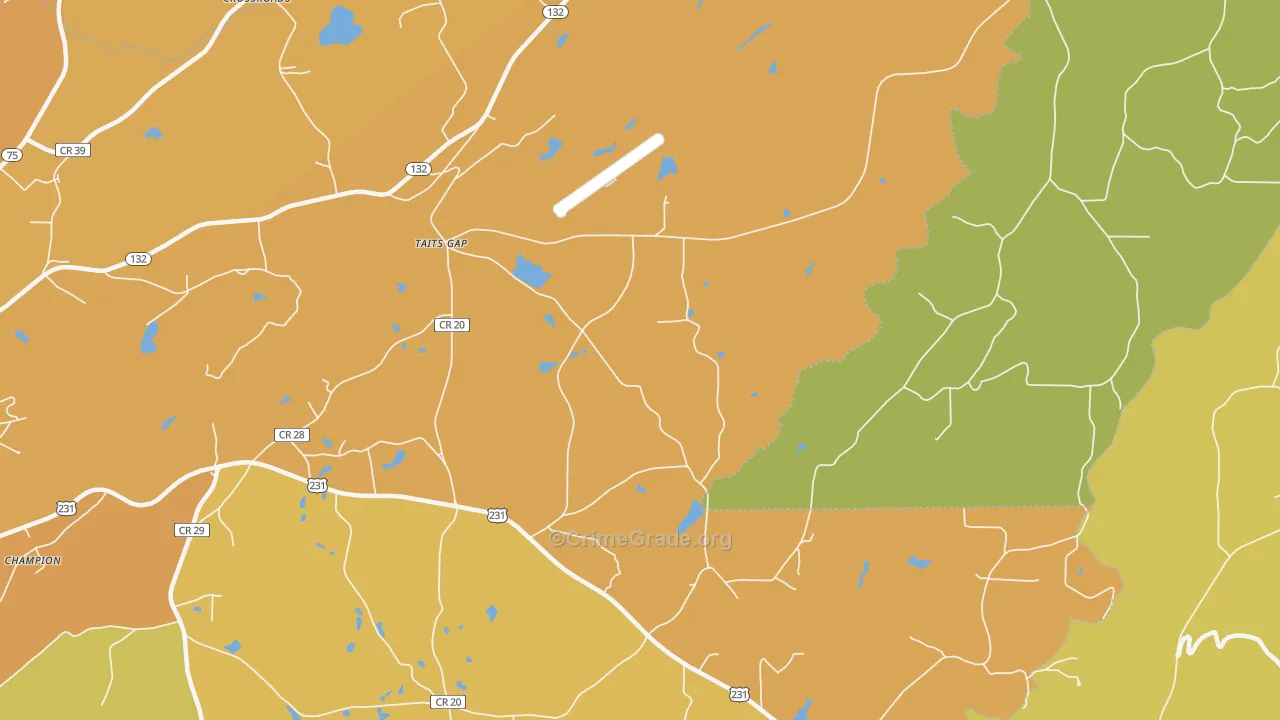 Taits Gap, AL Map of Burglary Rates
