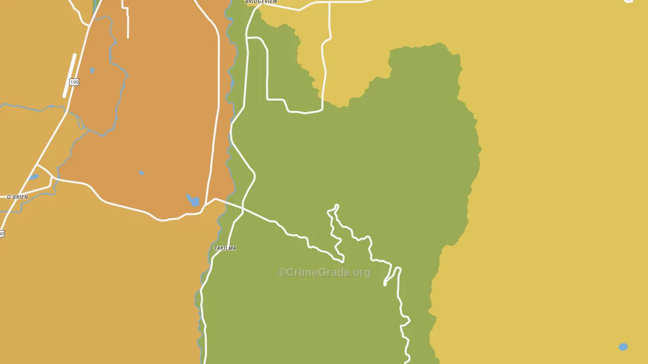 Takilma, OR Map of Burglary Rates