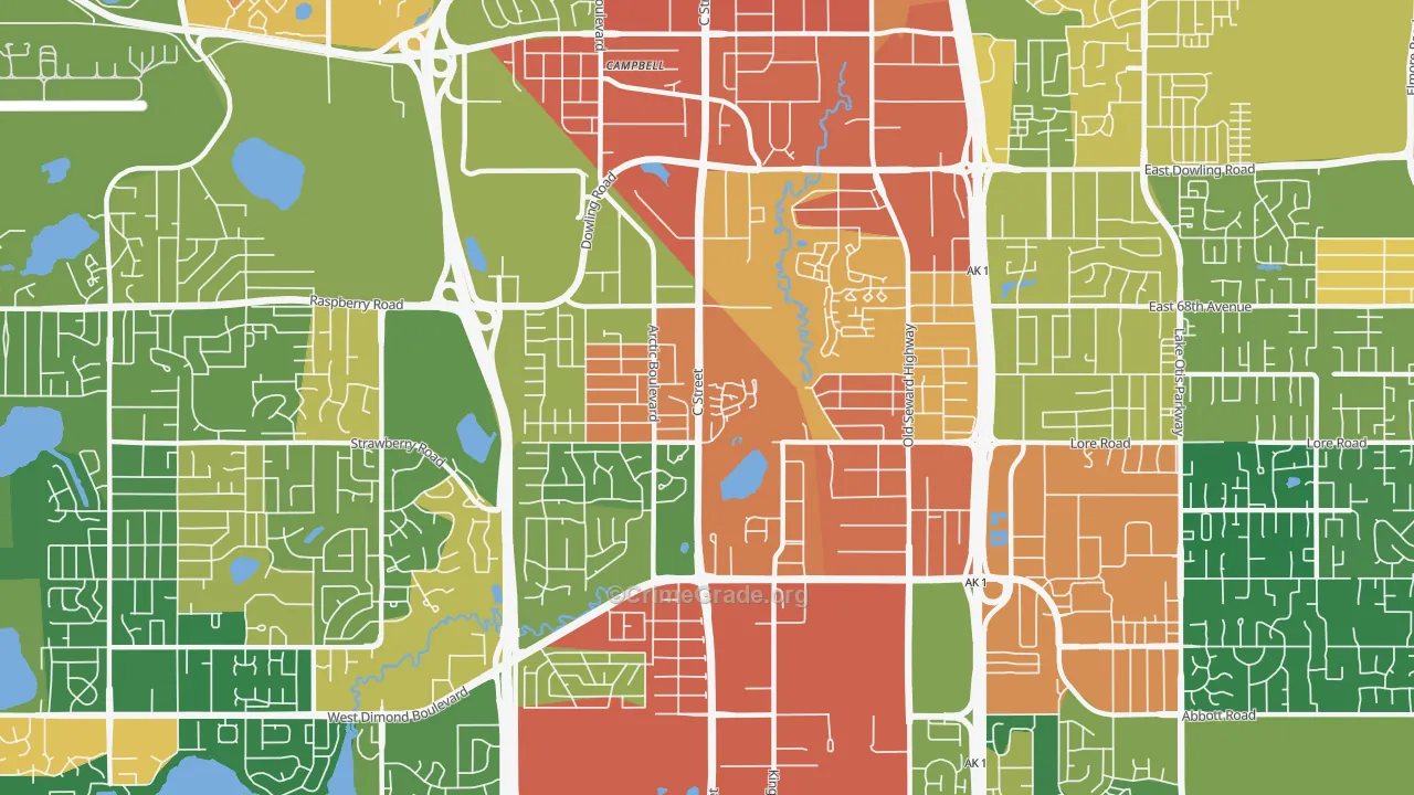 Taku-Campbell, Anchorage, AK Map of Burglary Rates