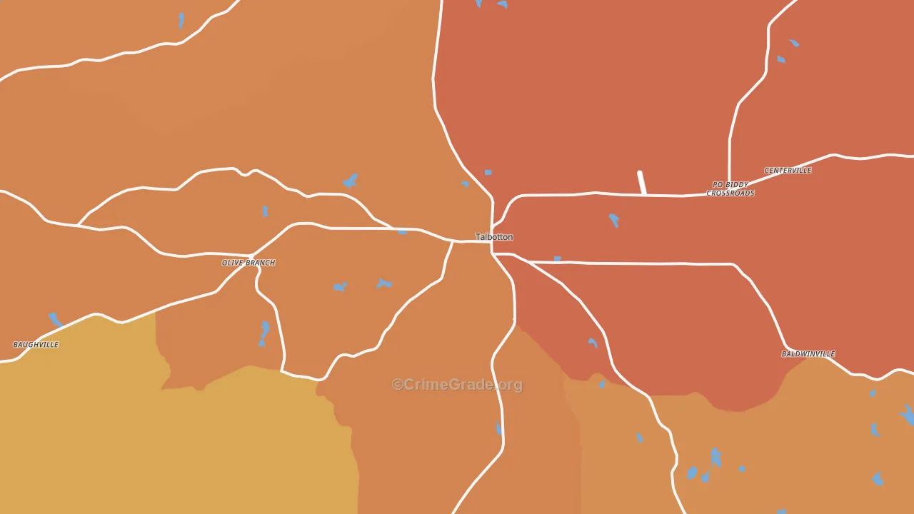 Talbotton, GA Map of Burglary Rates