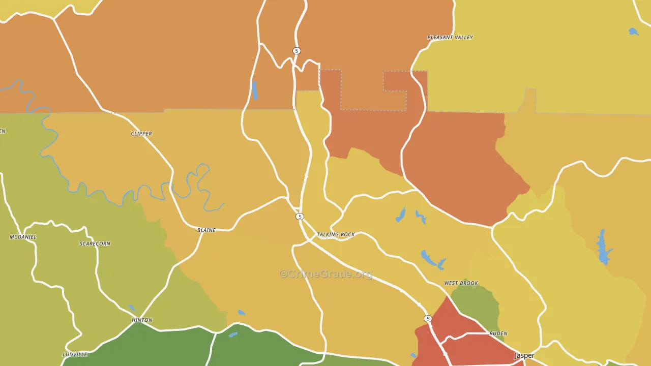 Talking Rock, GA Map of Burglary Rates