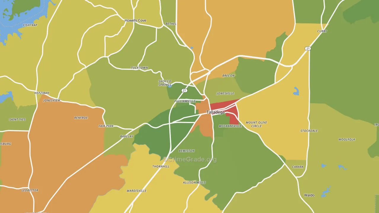 Talladega, AL Map of Burglary Rates