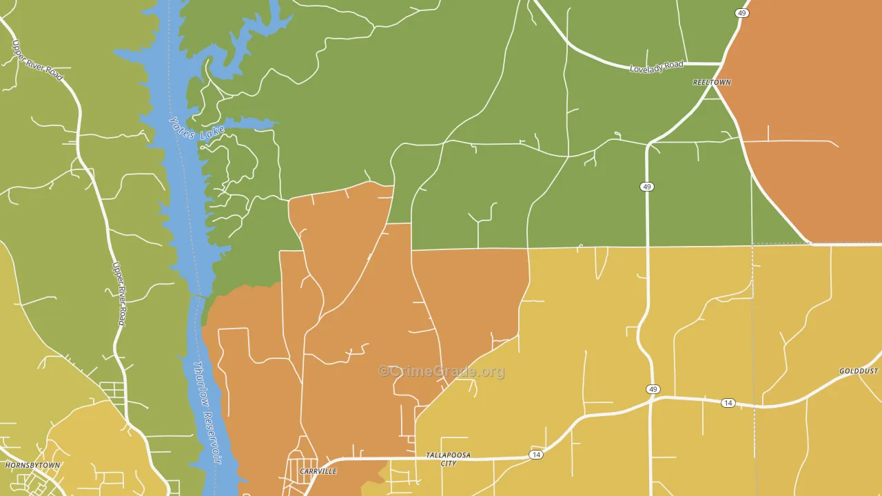 Tallapoosa City, AL Map of Burglary Rates