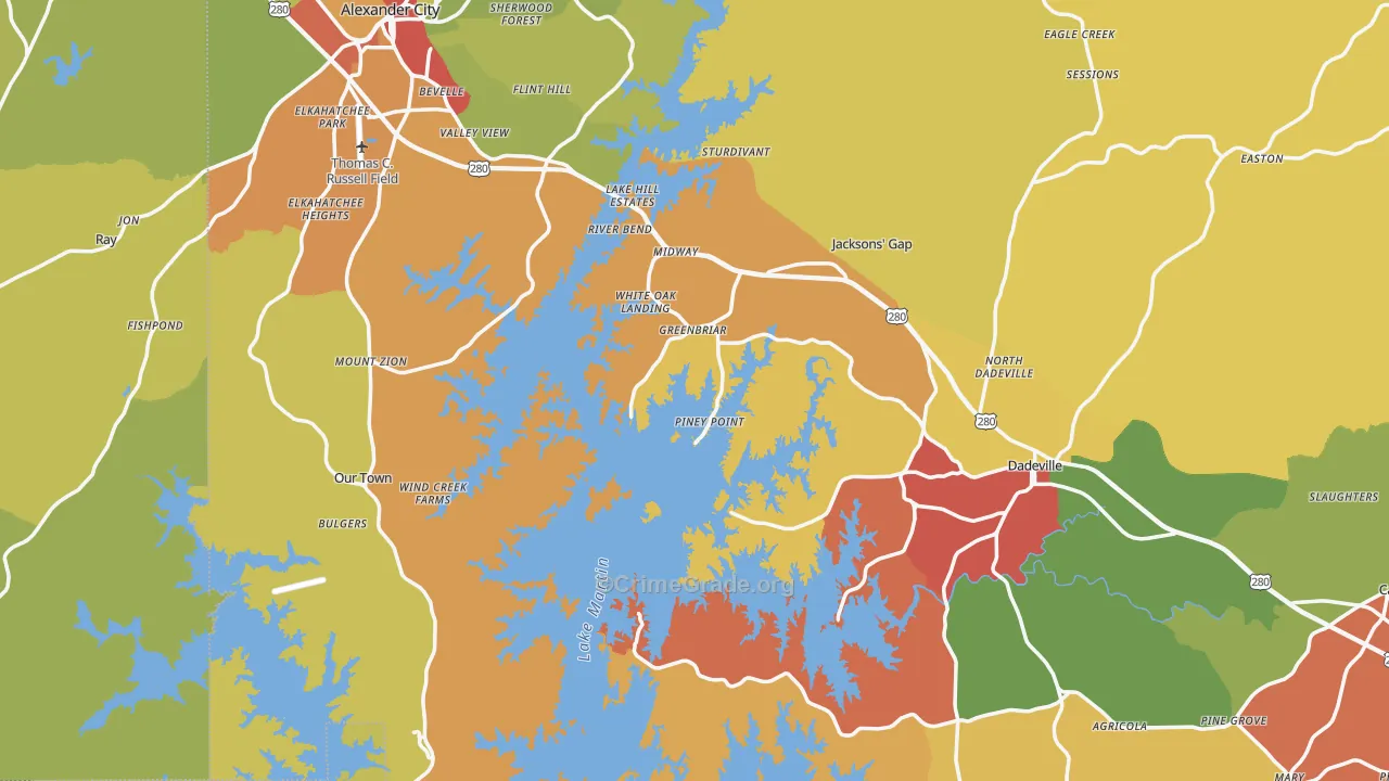 Tallapoosa County, AL Map of Burglary Rates