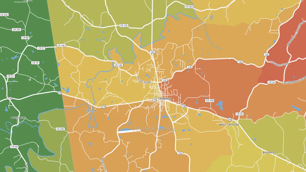 Tallapoosa, GA Map of Burglary Rates