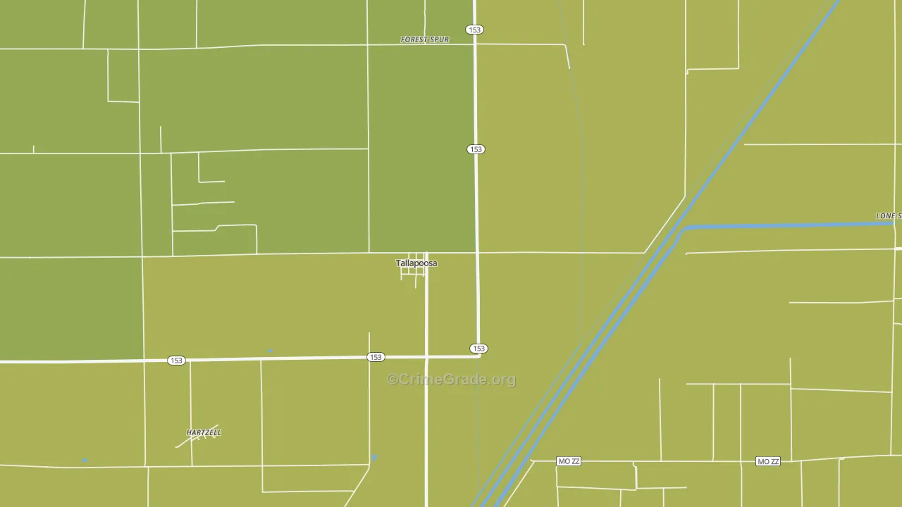 Tallapoosa, MO Map of Burglary Rates