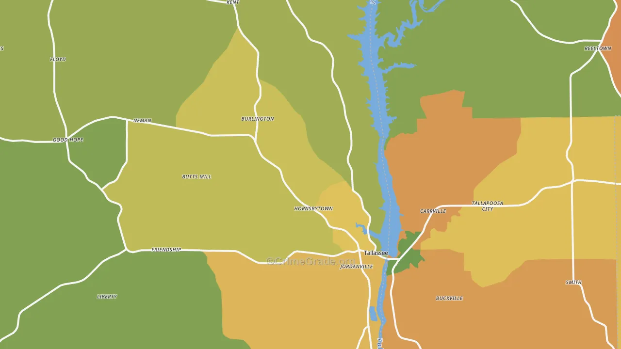 Tallassee, AL Map of Burglary Rates