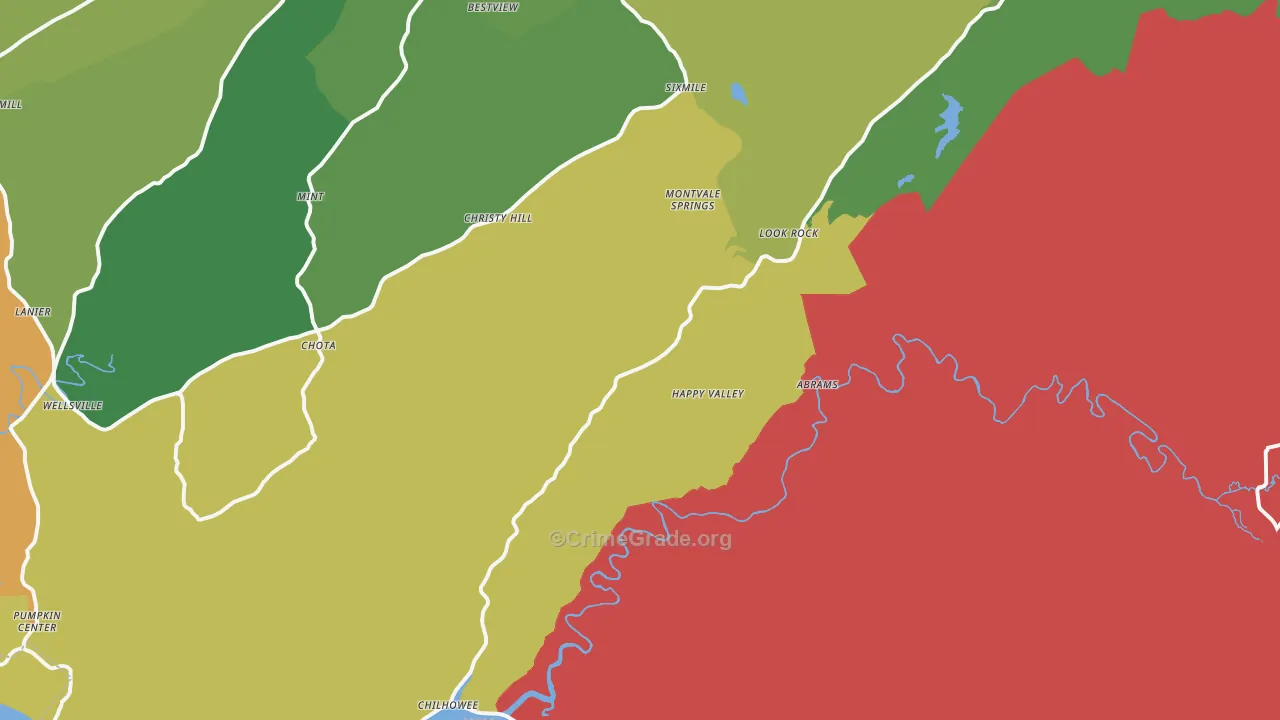Tallassee, TN Map of Burglary Rates