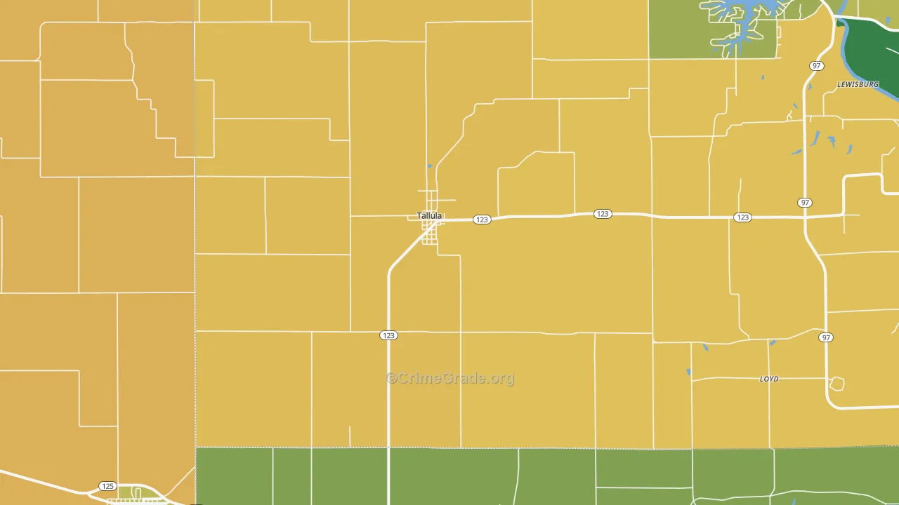 Tallula, IL Map of Burglary Rates