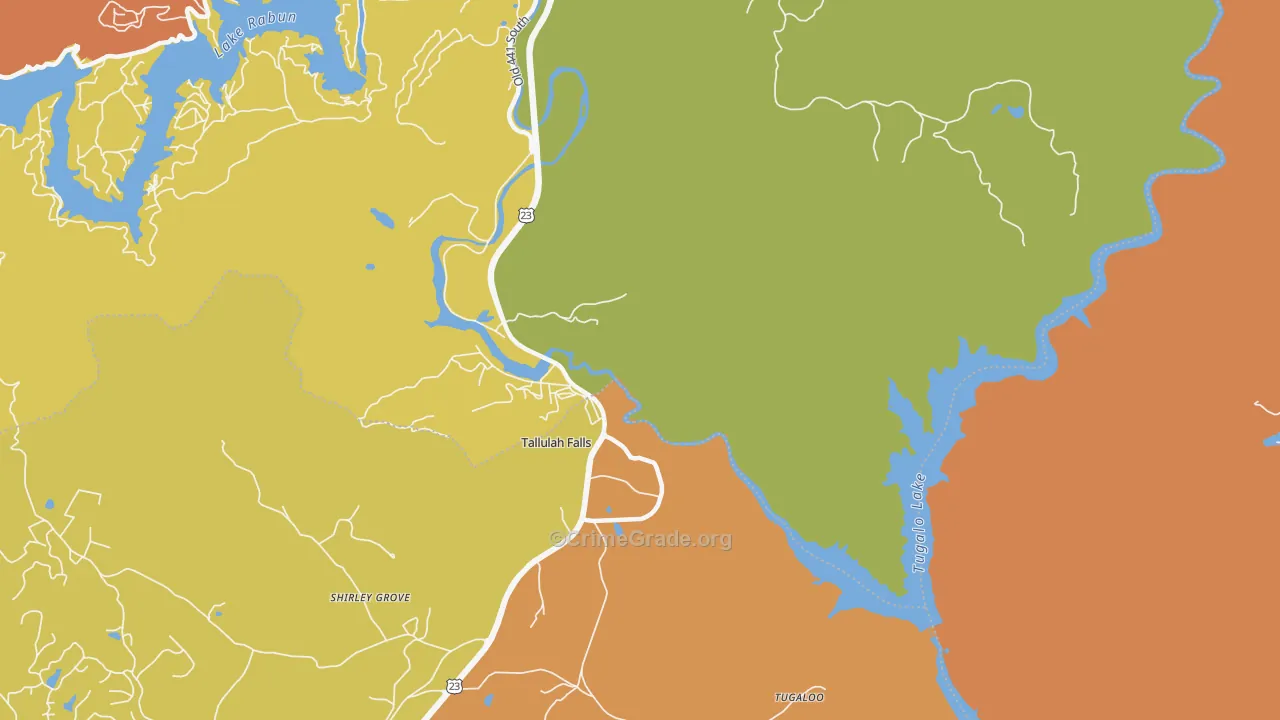 Tallulah Falls, GA Map of Burglary Rates