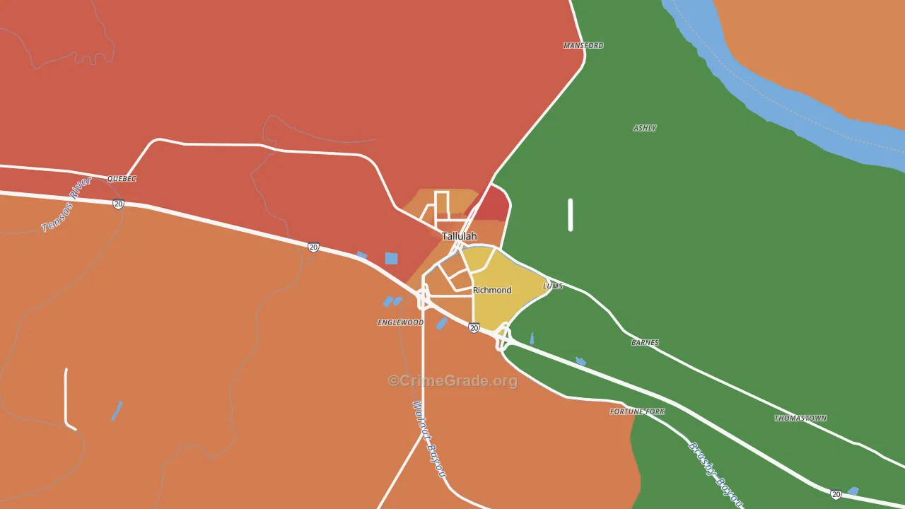 Tallulah, LA Map of Burglary Rates