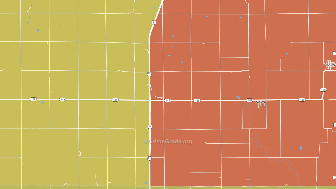 Talmo, KS Map of Burglary Rates