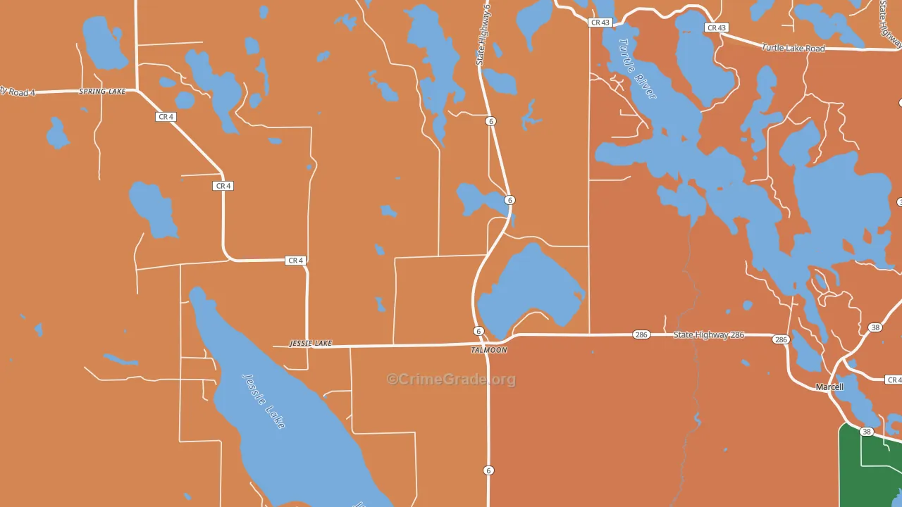 Talmoon, MN Map of Burglary Rates