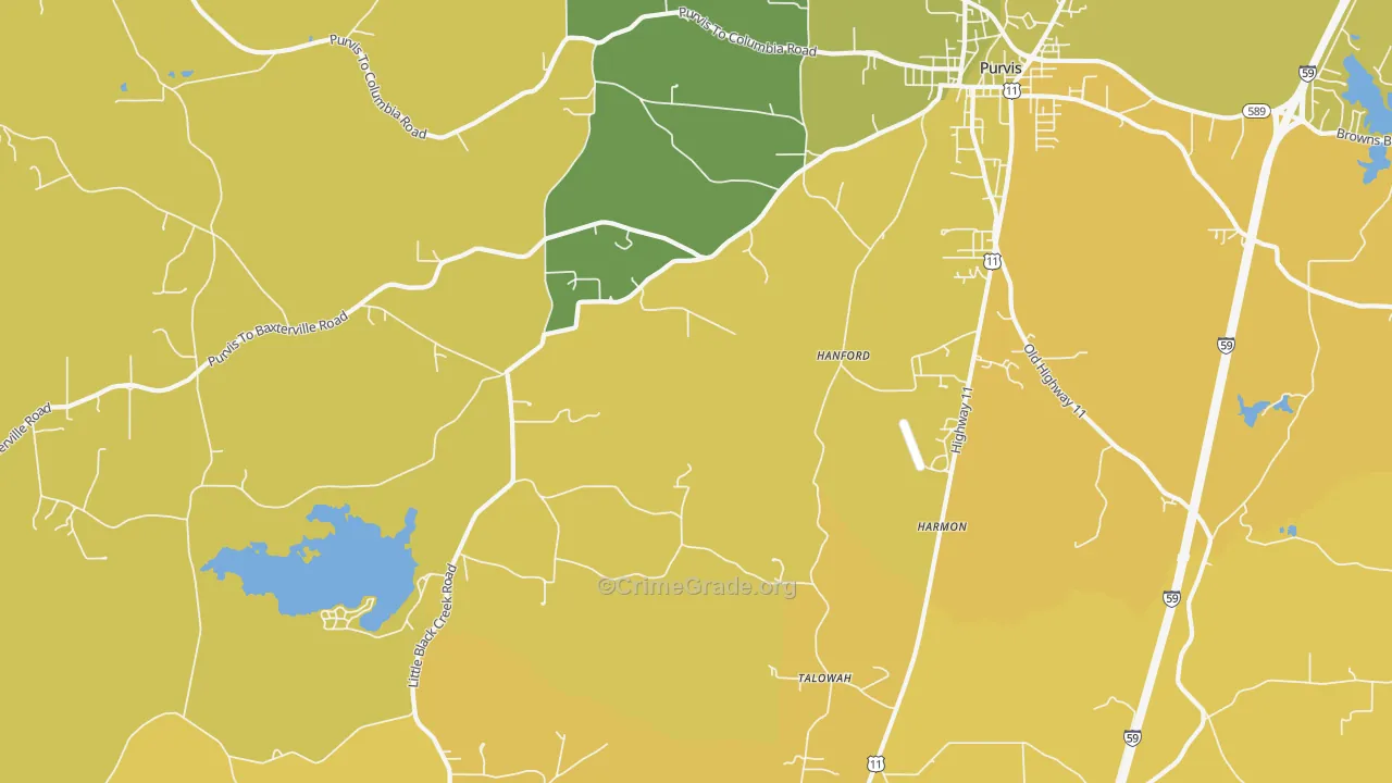 Talowah, MS Map of Burglary Rates