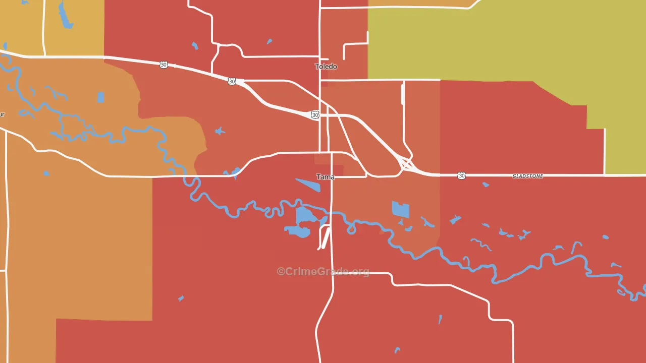 Tama, IA Map of Burglary Rates