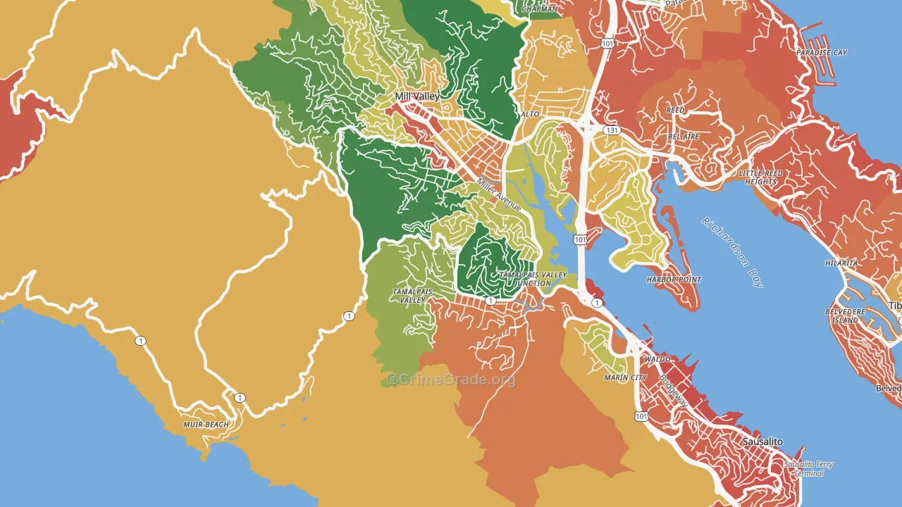 Tamalpais-Homestead Valley, CA Map of Burglary Rates