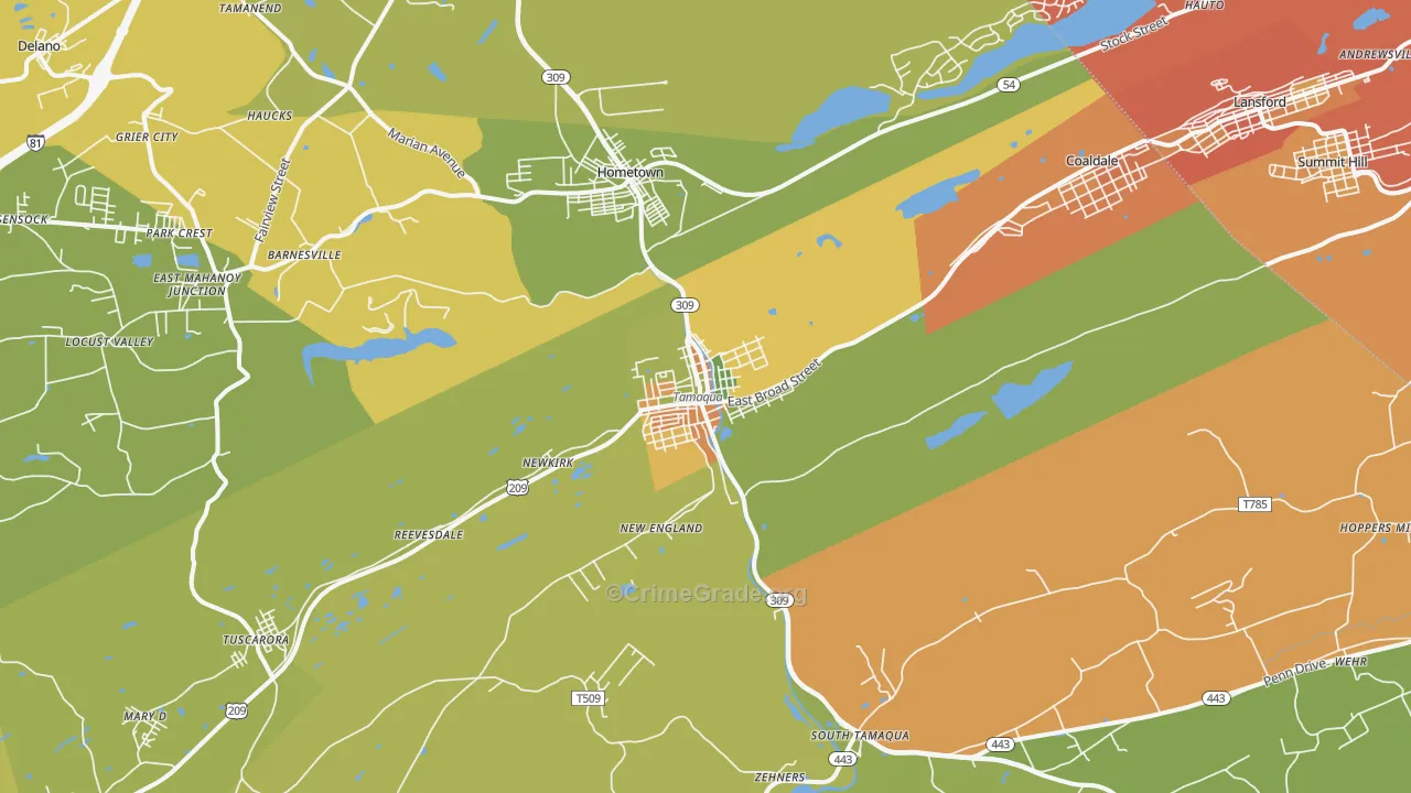 Tamaqua, PA Map of Burglary Rates