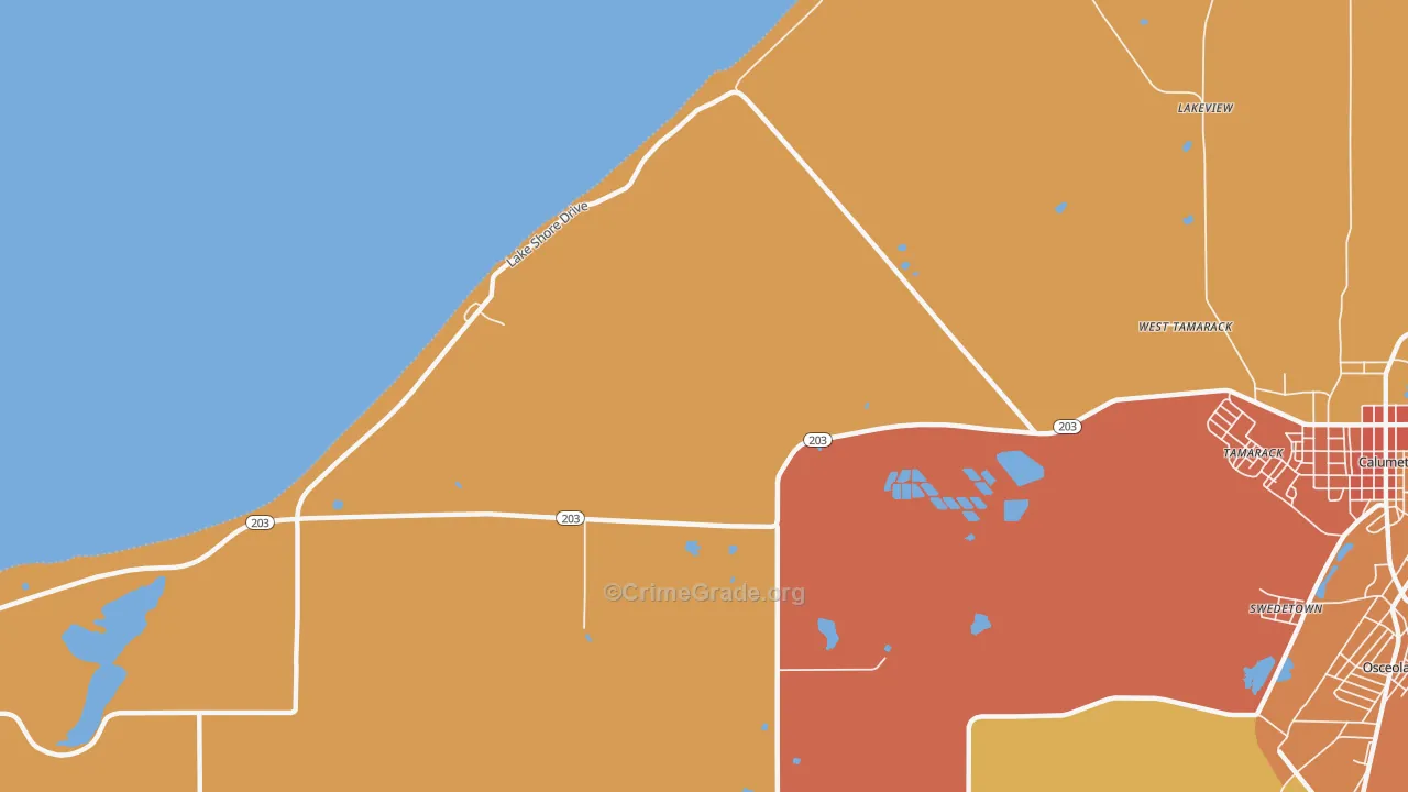 Tamarack, MI Map of Burglary Rates