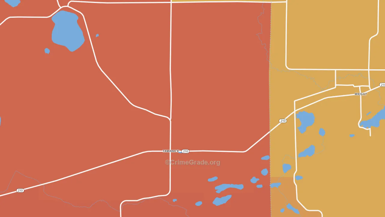 Tamarack, MN Map of Burglary Rates