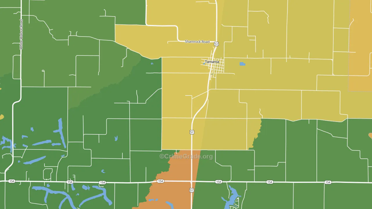 Tamaroa, IL Map of Burglary Rates