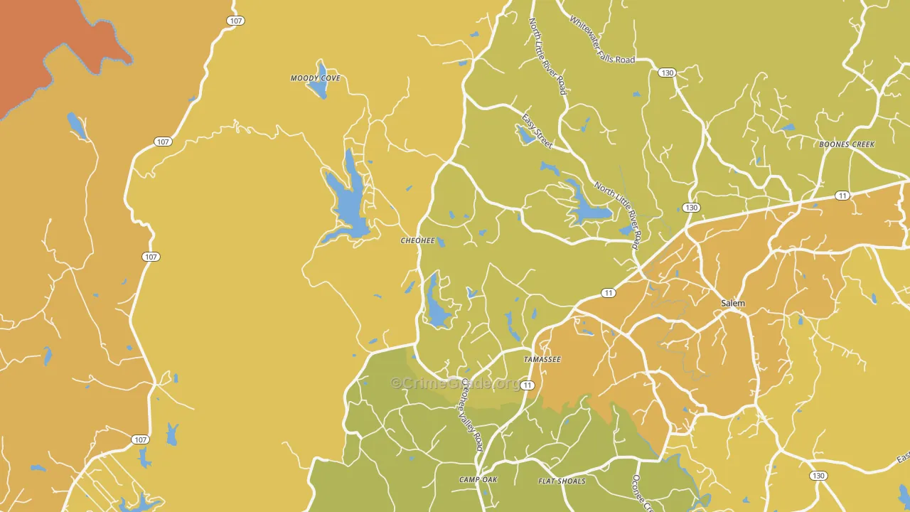 Tamassee, SC Map of Burglary Rates